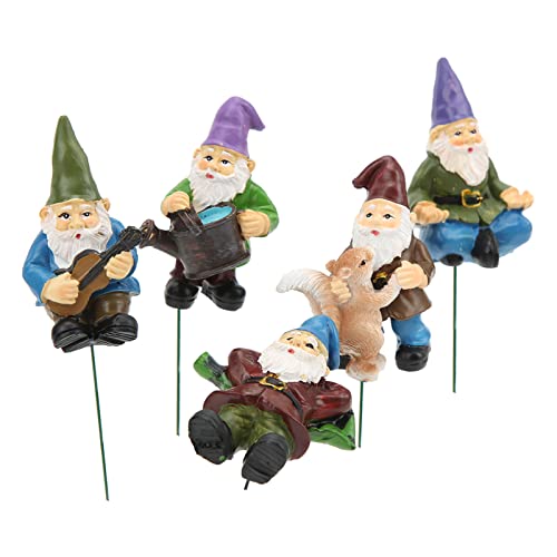 5 Stück Gartenzwerg, Mini-GNOME Gartenpfahl für Garten, Hof, Rasen, Blumentopf, Feengartendekorationen von HERCHR