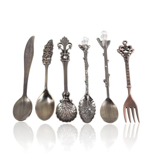 6 Stück Vintage Kaffeelöffel, Teelöffel, Metall Charcuterie Utensil Set für Küche und Kaffeebar(Antike Bronze) von Agatige