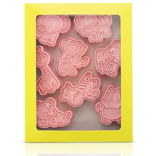 8-teiliges Tier-Ausstecher mit Kolbenstempel-Set, 3D-Tierform-Ausstecher, Prägeausstecher für Keks-Fondant-Käse-Backformen von HERCHR