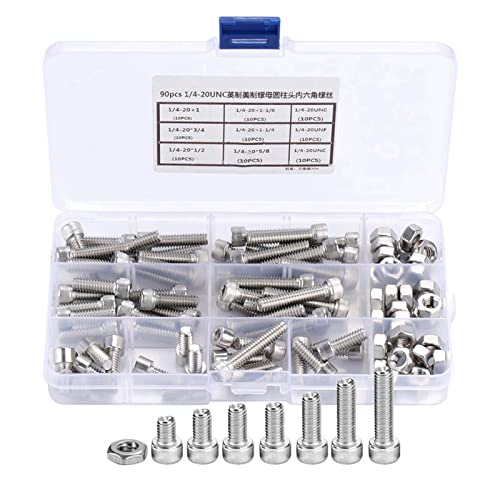 90pcs Hex-Sockel-Kopfdeckerschrauben Schrauben Sortiment, 1/4-20unc Edelstahl Sechskantbuchse Kopfdeckelschrauben Gewindeschraube Hex-Sockel-Kopfdeckerschrauben von HERCHR