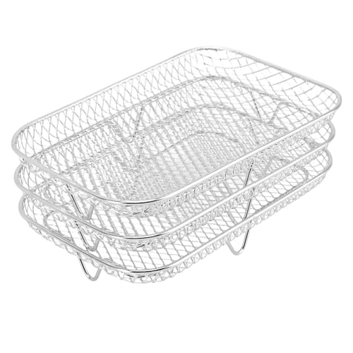 Air Fryer Rack 3Pcs Stackable Stainless Steel Dehydrator Rack 8 Inch Multi Layer Grillrack Food Grill Air Fryer Accessories (rectangle) von HERCHR