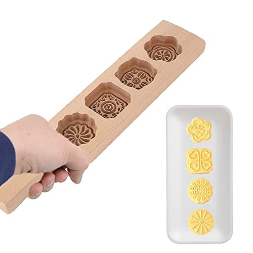 Mondkuchen 3D Handdruck Form DIY Backwerkzeuge Mit 4pcs Mode Muster, Mooncake Mold Press, Blumen Pressformen, Backformen, Mondkuchenform Holzgebäckform Backform von HERCHR