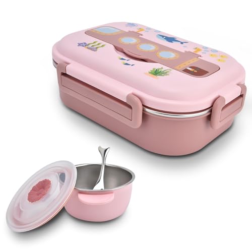 Bento-Box Aus Edelstahl, Lunchbox Brotdose Mikrowellengeeignet Edelst Metall-Lunchbehälter Mit 3 Fächern Auslaufsichere Tragbare Bento-Box Mit Suppenschüssel Und Löffel Für Kinder Und Erwachsene von HERCHR