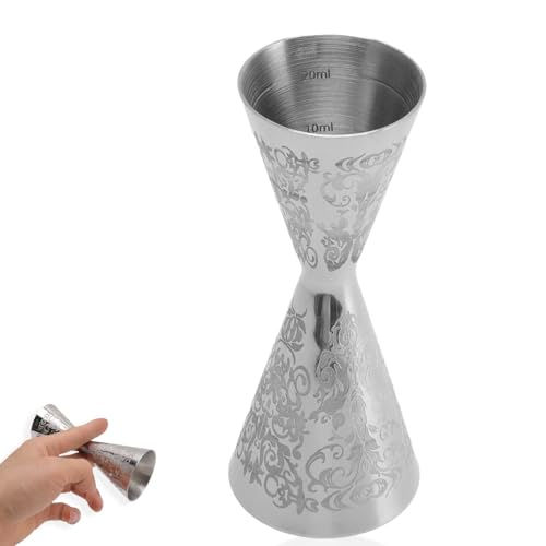 Cocktail Messbecher 30ml 45ml, Doppelter Jigger, Edelstahl Doppelbecher Exquisite Gravur Bartender Jigger, Spirituosen Messbecher Für Gin, Whiskey, Bar Und Cocktail Zubehör von HERCHR