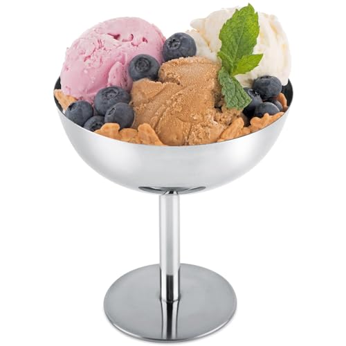 Eisbecher, Dessertschale Edelstahl, Cocktail Gläser, Ice Cream Sundae, Schale Eisschale Runde Form Dessert Schale Ø 10 Cm Dessertgläser mit Fuß Dessertschalen Für Eis, Dessert, Ice Cream Bowl (L) von HERCHR