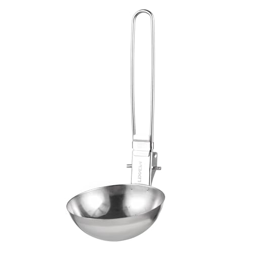 Edelstahl -Skimmerlöffel, grobes Mesh -Lebensmittelsieb schwimmende Fettseparation Multifunktionaler Schaufel mit langem zusammenklappbarem Griff zum Camping -Picknick -Wandern (Löffel) von HERCHR