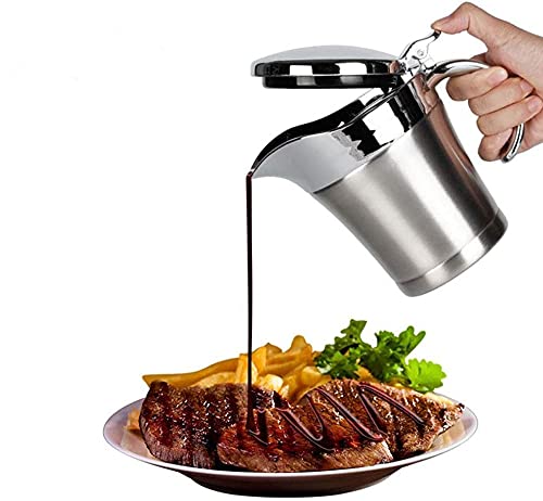 450 ml Thermo-Sauciere mit Deckel, doppelwandiger Edelstahl-Saucentopf, Soßenwärmer, Saucenheber, Krug für Soße, Sahne, Sauce, Salatdressing von HERCHR