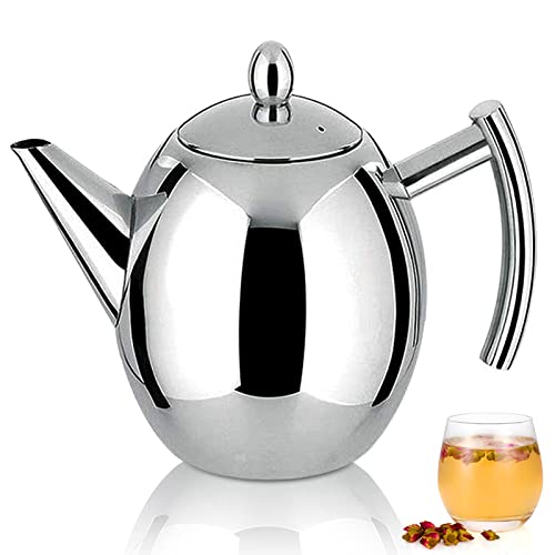 1L Edelstahl Teekanne Silber, Teekanne mit Aufguss für losen Tee Kaffeekanne Teekessel für Herdplatte von HERCHR