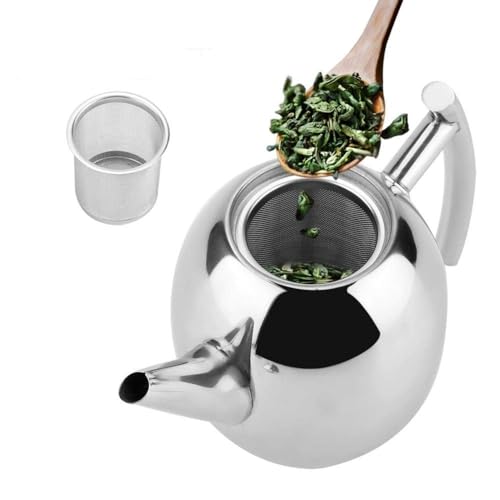 Edelstahl-Teekanne Mit Siebeinsatz, Teekanne Mit Sieb 1.5 Liter, Kanne + Metall- Siebeinsatz, Spülmaschinenfest Teekanne, Silber von HERCHR