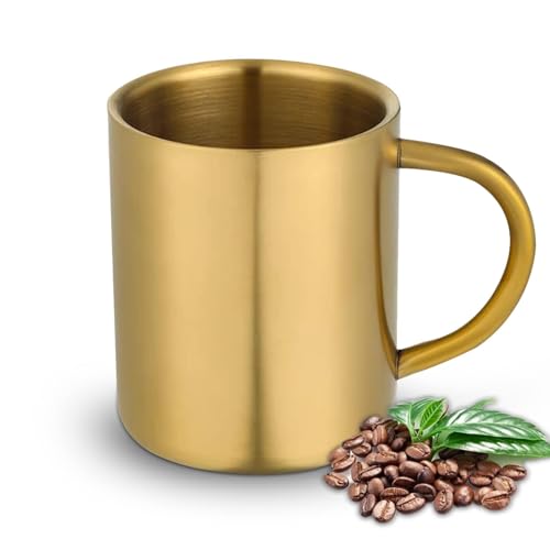 1 Stück 400ml Edelstahl Kaffeebecher, Edelstahl-Tasse Gold, Kaffeetasse, Doppelwandige Isolierbecher, Kaffeetasse Bruchsicher, Unzerbrechliche Kaffeetasse Mit Henkel Ideal Für Camping, Outdoor von HERCHR