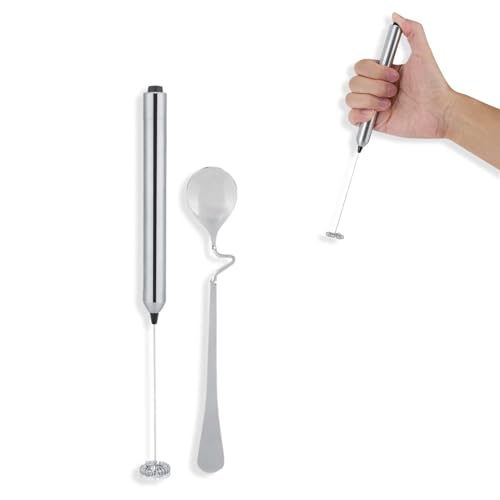 Elektrischer Handaufschäumer, Milchaufschäumer Elektrisch Coffee Milk Frother Edelstahl für Kaffee Latte Cappuccino heiße Schokolade von HERCHR