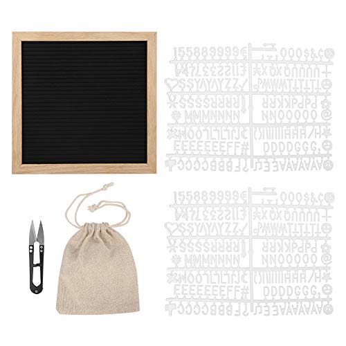 Filz Letter Board, Letter Board mit Buchstaben, Zahlen, Scheren, Holzrahmen und Letter Organizer für Farmhouse Wall Decor[Schwarz] von HERCHR