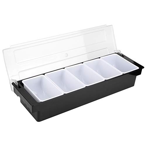 Zutatenbehälter mit 5 Fächern, großer Kunststoff-Gewürzhalter, Bar, Obstkorb, Salat, Tacco, Cocktail, Garniertablett für Snackstation, Buffet, Pizzabelagstation(5 Compartment) von HERCHR