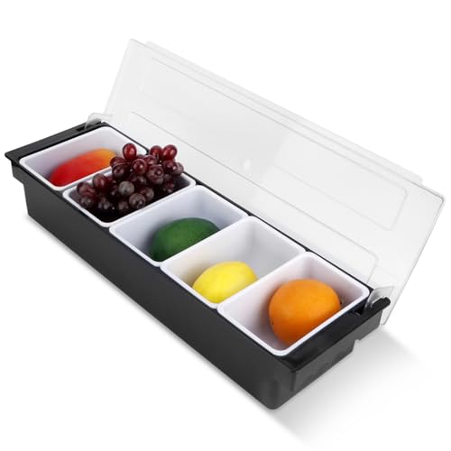 Zutatenbehälter mit 5 Fächern, großer Kunststoff-Gewürzhalter, Bar, Obstkorb, Salat, Tacco, Cocktail, Garniertablett für Snackstation, Buffet, Pizzabelagstation(5 Compartment) von HERCHR