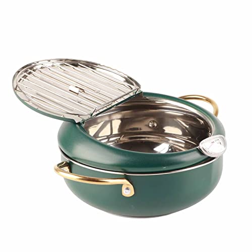 Fritteusentopf, Japanischer Tempura, Kleiner Fritteusen-Edelstahl-Fritteusentopf Mit Thermometer, Deckel Und Ölabtropfgestell Für Pommes Frites, Garnelen, Hähnchenflügel Und Garnelen in Tiefem Grün von HERCHR