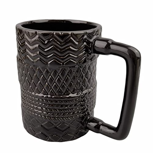 Große Keramik-Kaffeetasse, 380 Ml, Große Teetasse, Reifen-Kaffeetasse, Großer Griff, Leicht zu Halten, Coole Schwarze Keramiktasse in Reifenform, Einzigartige Kaffeetasse Für Büro Und Zuhause von HERCHR