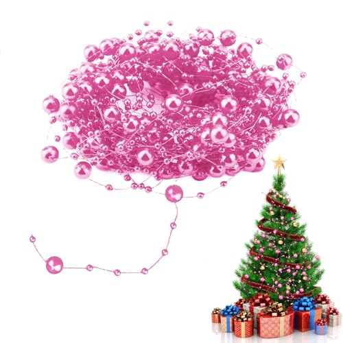 HERCHR 10M Perlengirlande Künstliche Perlen, Perlenband Perlenkette Deko, Perlenschnur Weihnachtskette Weihnachten Advent Garland-Blumen, Hochzeitsfeier Dekoration(rosarot) von HERCHR