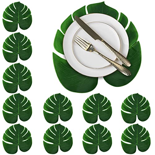 Tischset aus künstlichem Palmblatt, 12 Stück, künstliche grüne Blätter, künstliche Blätter, rutschfest, Hawaii, für Küche, Party, Restaurant von HERCHR
