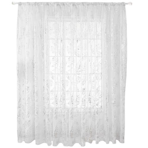 1 Stück Vorhänge Mit Florales Stickerei, Gardinen Weiß Für Wohnzimmer, Schlafzimmer Vorhang Transparent Mit Ösen, Ösenvorhang Durchsichtig, Transparenter Vorhang Voile Gardine 100X200cm (Silber) von HERCHR