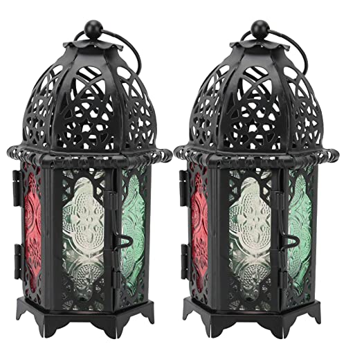 HERCHR 2 Stück Vintage Kerzenlaterne, Metall Castle Kerzenhalter Dekorative Hängelaterne für Hochzeitsfeier Outdoor Patio Schwarz von HERCHR