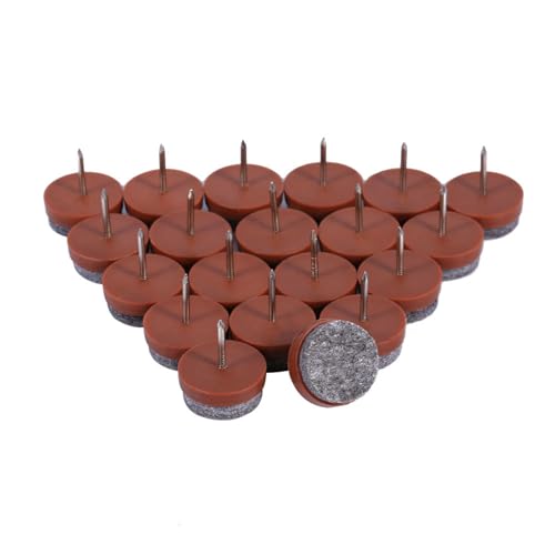 HERCHR 20 Stück runde, robuste Filzunterlage zum Aufnageln von Möbeln, Tisch- und Stuhlbeinen, Bodenschoner, gleiten reibungslos, Filzunterlage, Gleitdurchmesser 24 mm (Braun) von HERCHR