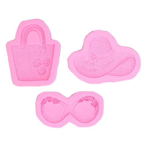 HERCHR 3 Stück Silikon-Fondantform, Süßigkeitenformen, Handtasche, Sonnenbrille, Hut, Silikon-Backform für Schokolade, Cupcake, Kuchen, Formen von HERCHR