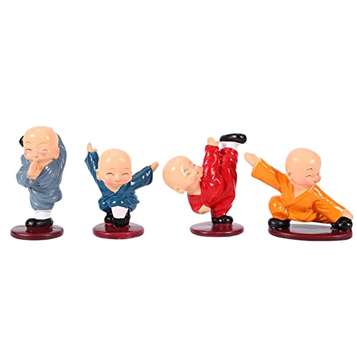 HERCHR 4 Stück süße Harz Display Dekoration, kleine Kongfu Mönch Display Handwerk Dekoration Kung Fu Buddha Mönch Statuen, Figuren Mini Harz Statue Auto Innen Ornament Geschenk von HERCHR