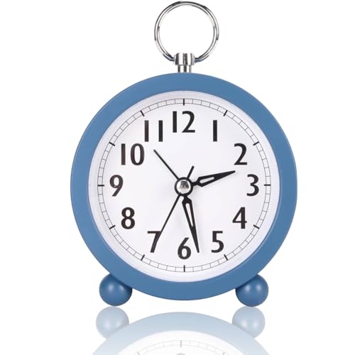 HERCHR Analoger Runder Wecker, Superleise, Nicht Tickende Kleine Runde Uhr Mit Arabischen Ziffern, Einfach Batteriebetriebene Tischuhr(Blau) von HERCHR