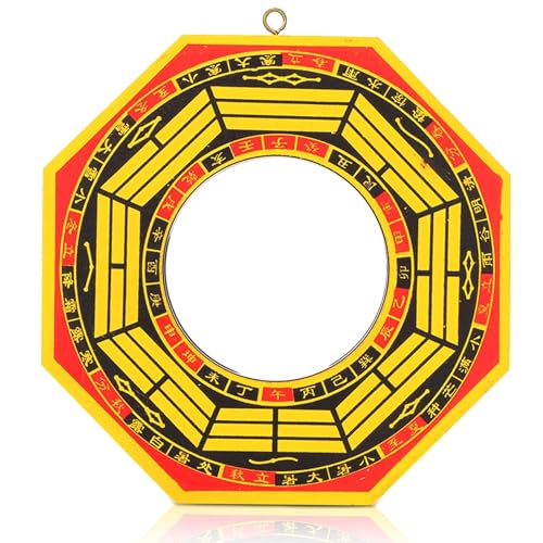 HERCHR Bagua Spiegel, Chinesischer Traditioneller Feng Shui Spiegel Konvexer Konkavspiegel Lucky Bagua Spiegel, Taoistischer Holzspiegel Exorzismus Amulett Magischer Spiegelschutz von HERCHR