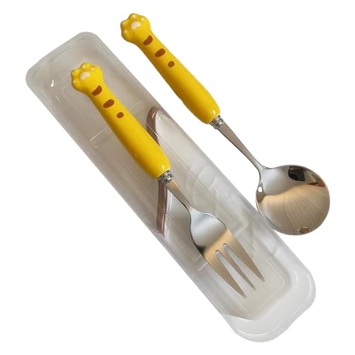 HERCHR Besteck-Set Für Kinder aus Edelstahl, Cartoon-Gabel- Und Löffel-Set, Kinderutensilien-Set, Kinderbesteck-Set aus Metall Mit Tragetasche Für Unterwegs von HERCHR