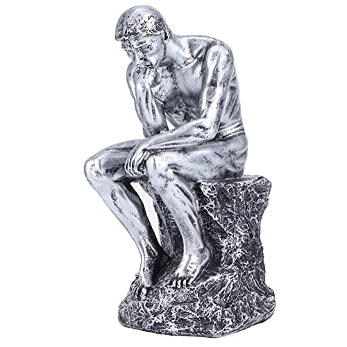 HERCHR Denker-Statue, Stille ist goldene Statue Denker-Skulptur Kreative abstrakte Figur für Home Office Bücherregal Ornament(Silber) von HERCHR