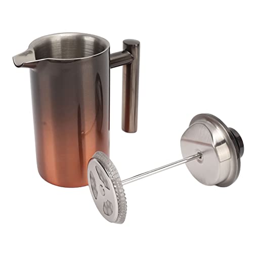 French-Press-Kaffeemaschine, Teebereiter, Kaffeepresse aus Edelstahl 304 Mit Filtern, Doppelschichtige Kaffeepresse Für Einzelportionen, Glaskanne, Teepresse(350 ml) von HERCHR