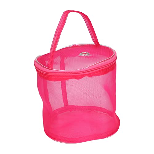 HERCHR Garn-Aufbewahrungskoffer, Leere Mesh-Garnbeutel, kleine runde, tragbare Strickgarnknäuel, Organizer-Korb, Mesh-Design, Nylon-Stricktasche(rosa) von HERCHR