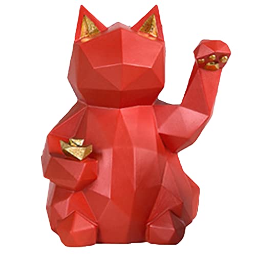 HERCHR Geometrische Glückskatze, Sitzende Rote Katzenstatue, Einladende Katze, Feng Shui, Tortendekoration, Glückskatzenfigur, Skulptur Für Zuhause, Büro, Tischregal(Rot) von HERCHR