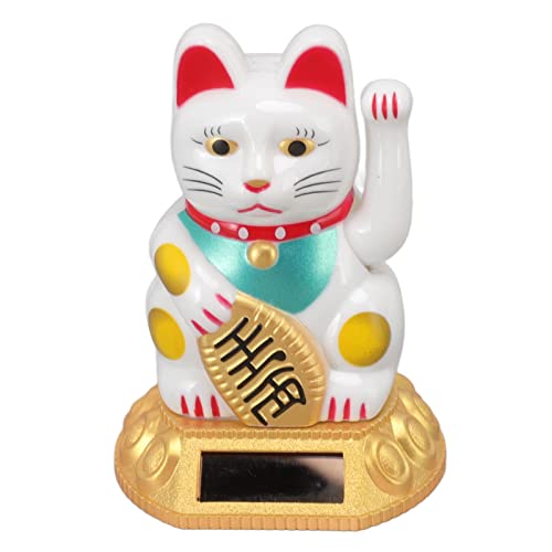 HERCHR Glückliche Glückskatze, Winkende Katze, Solarbetriebene Süße Winkende Katze, Viel Glück, Chinesische Glückskatze, Dekoration, Winkender Arm, Statue, Figur Für Zuhause, Auto, Ornament(Weiss) von HERCHR