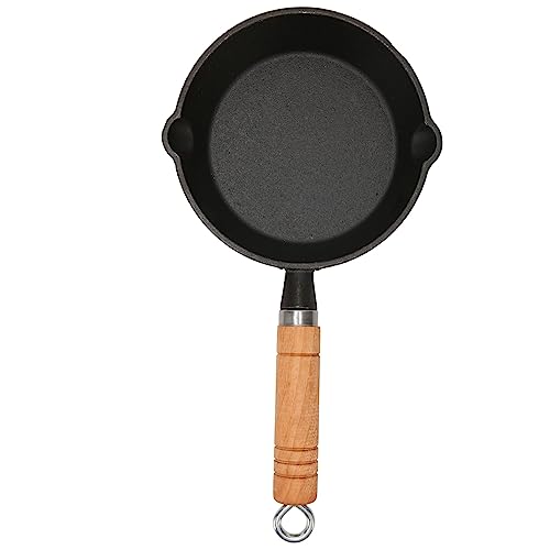 HERCHR Gusseisenpfanne, Vorgebrannte Gusseisenpfannen, Kleine Antihaftbeschichtete Bratpfanne Mit Tropfausgüssen Und Holzgriff Für Die Küche(16 * 3cm) von HERCHR