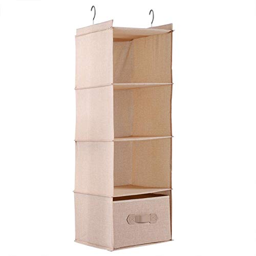 HERCHR Hängende Garderobenablage, Garderoben-Organizer-Regale mit herausnehmbarer Schublade, 4 Ebenen, 29 x 29 x 84 cm(Beige) von HERCHR