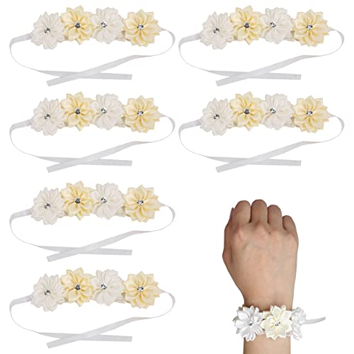 HERCHR 6 Stück Boutonniere Und Handgelenksblume, Elfenbein Blumenarmband Hand, Brautjungfer Handgelenk Blume Künstliche Braut Mädchen Hand Blume Für Hochzeiten, Bankette, Jubiläumsdaten Usw von HERCHR