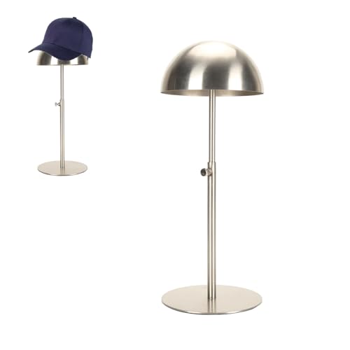 HERCHR Hutständer, Hutständer aus Edelstahl, Hutständer aus Metall, Golden, Höhenverstellbar, Kappenständer, Perückenständer, Verstellbar Für Die Aufbewahrung Mehrerer Hüte(Silber) von HERCHR