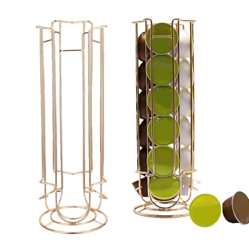 HERCHR Kaffeepadhalter, Kaffeekapselhalter Ständer 18 Kapsel Kaffeepadhalter Tower Ständer Rack(Gold) von HERCHR