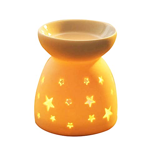 HERCHR Aromalampe, Duftlampe aus Keramik Keramik Teelicht Kerzenhalter, ätherische Ölbrenner Wachswärmer Duftlampe Home Romantische Dekoration Weiß(Sterne) von HERCHR