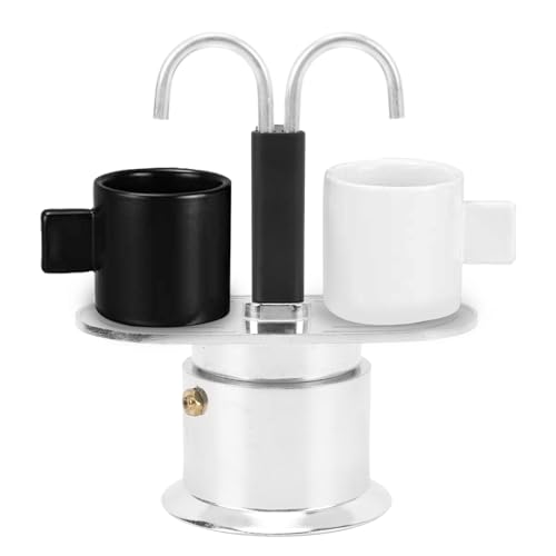 Moka Coffee Maker 2 Tasse Herd Espressomaker, 100 ml Aluminiumlegierung Doppelkopf Kaffeekanne Italienischer Herd für das Heimcafé (Runde Basis) von HERCHR