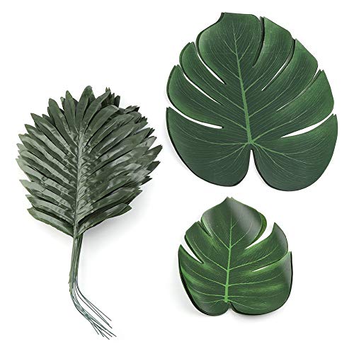 HERCHR Palm Leaves Party Dekorationen, 36 Stück 3 Arten Grüne künstliche Blätter für Jungle Theme Party Supplies von HERCHR