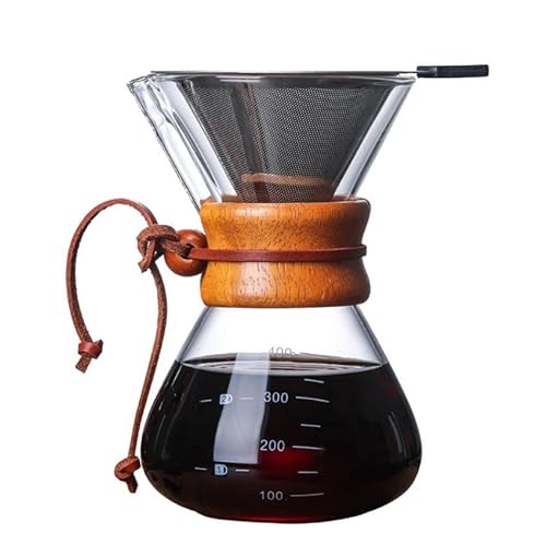 HERCHR Pour Over Kaffeemaschine, 400 ml Kaffeetropfer-Set, Borosilikatglas, Doppelschichtfilter, Kaffeekaraffe, Brauer für Zuhause, Café, Party von HERCHR