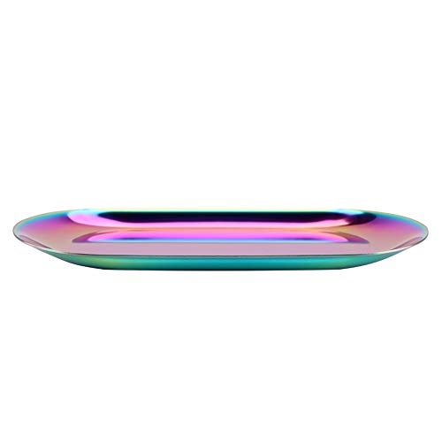 Deko Tablett Oval Serviertablett Kleines Dekotablett, Edelstahl Badezimmer Handtuch Organizer Aufbewahrungsschale Art Schmuck Kuchenplatte（18x8cm, Bunt） von HERCHR