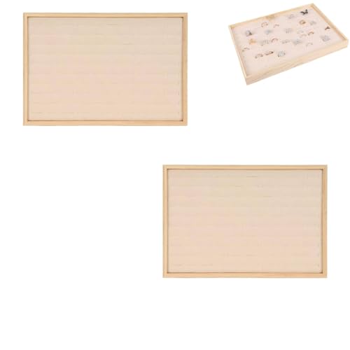 HERCHR Stapelringe 2 Stück Tablett Organizer, 100 Gitter auf den Ringen in Vitrine Display Leere Platte Holzrahmen Insert Byelry Display Organizer (Beige) von HERCHR