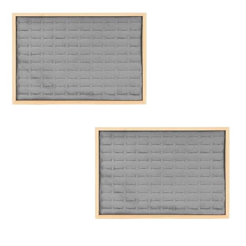 HERCHR Stapelringe 2 Stück Tablett Organizer, 100 Gitter auf den Ringen in Vitrine Display Leere Platte Holzrahmen Insert Byelry Display Organizer (Grau) von HERCHR