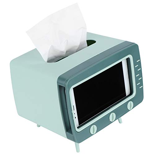 Tissue Box Cover Rechteckiger Gewebehalter in Retro-TV-Form mit Telefonhalter für Home Desktop Organizer von HERCHR