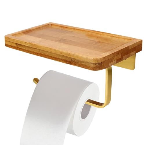 Toilettenpapierhalter, Wandhalter mit dem Ggräumigen Regal,, Holz Gold Toilettenpapierhalter Wand montiert Home Decor Zubehör für Küche und Bad von HERCHR