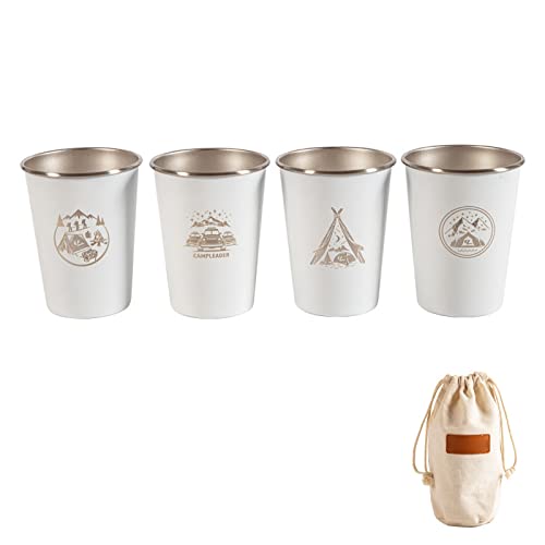 HERCHR Whiskyglas-Set aus 4 Edelstahl-Isolierbechern, stapelbare Bierkrüge, kleine Metallbecher, doppelwandige, vakuumisolierte Trinkbecher, Trinkgläser für Kinder und Erwachsene(Weiß) von HERCHR